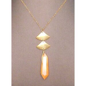 Abstract Geometric Necklace With Orange Stone Pillar